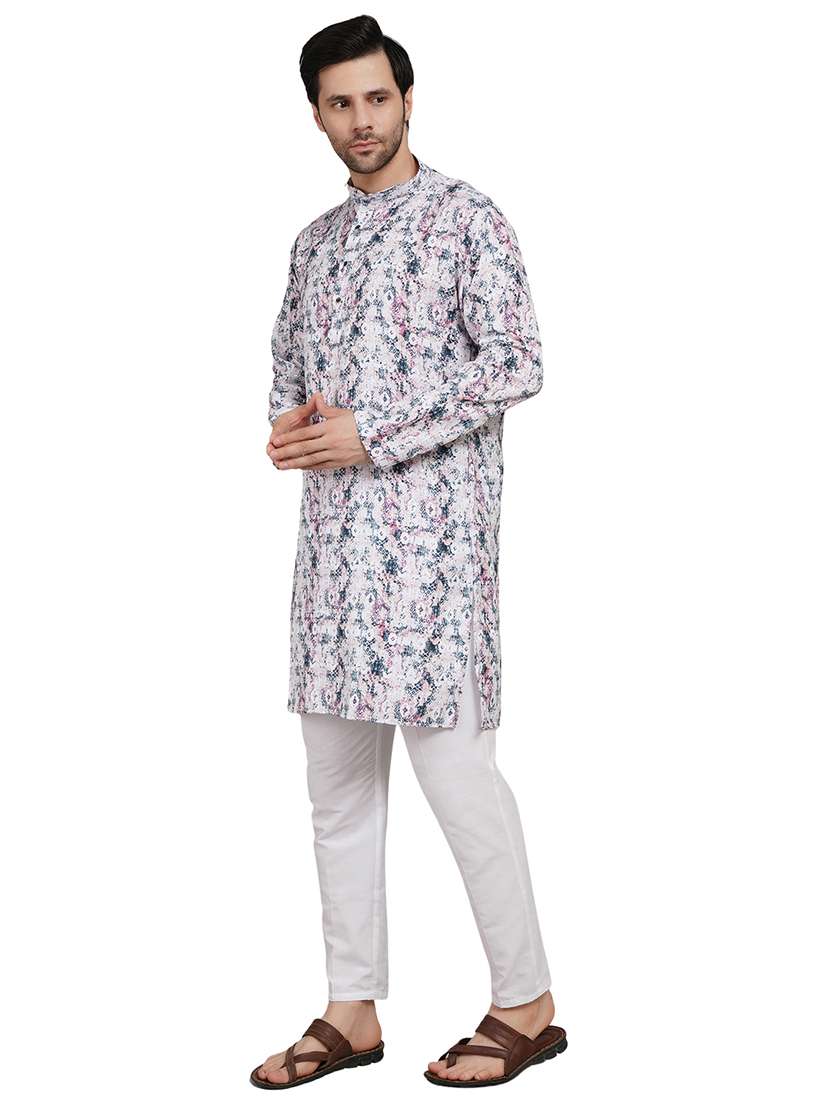 men printed long sleeve kurta with trousers ethnic wear set - 22148276 -  Standard Image - 2