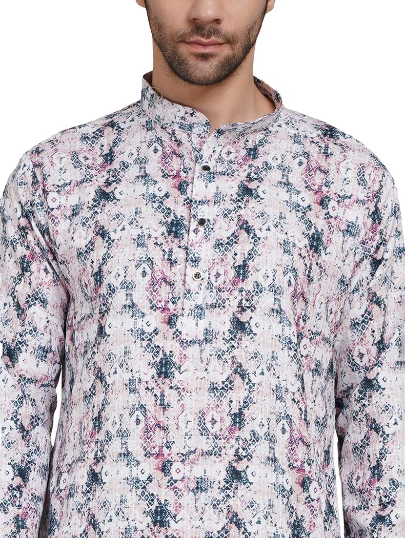 men printed long sleeve kurta with trousers ethnic wear set - 22148276 -  Standard Image - 7