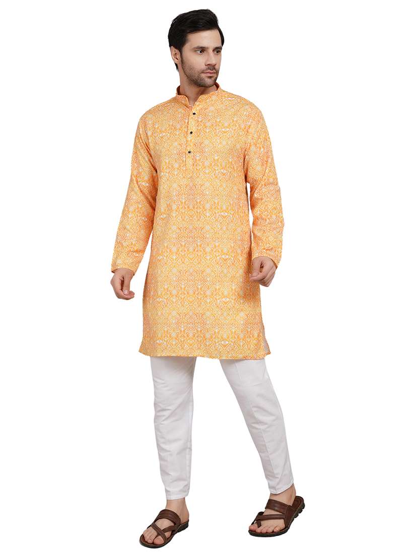 men printed mandarin neck kurta with trousers ethnic wear set - 22148277 -  Standard Image - 2