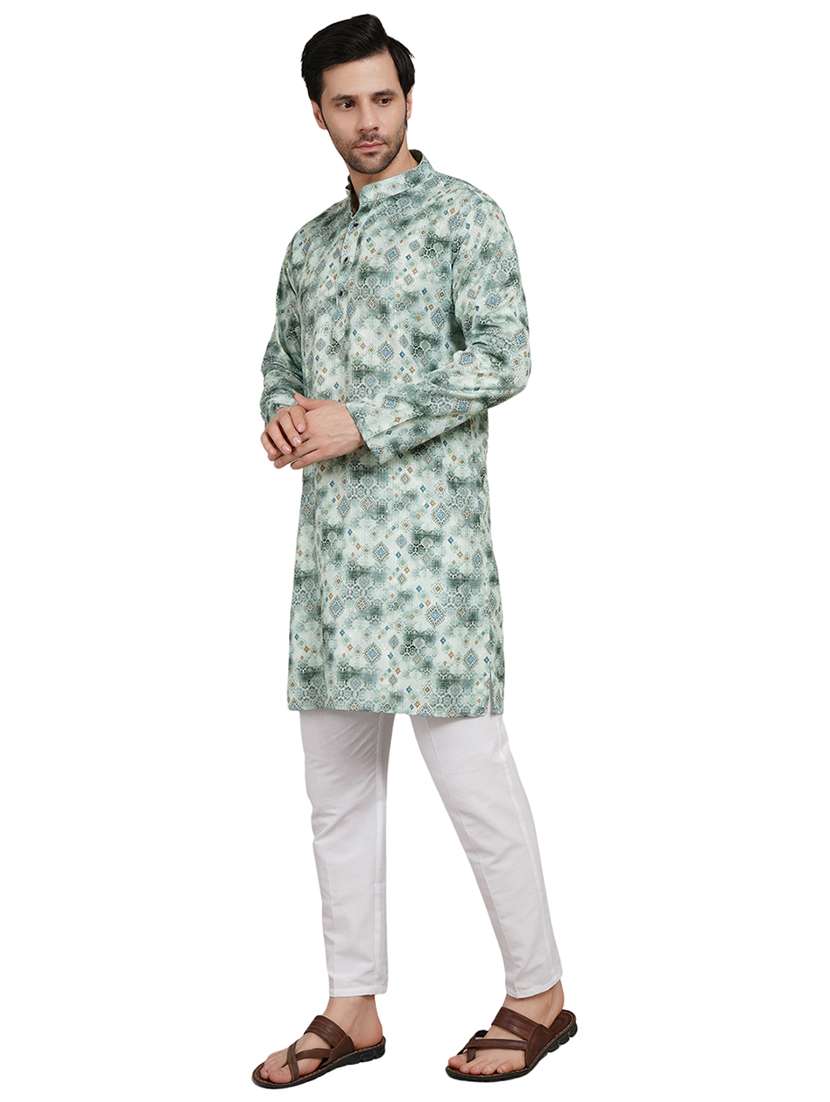 men printed mandarin neck kurta with trousers ethnic wear set - 22148278 -  Standard Image - 2