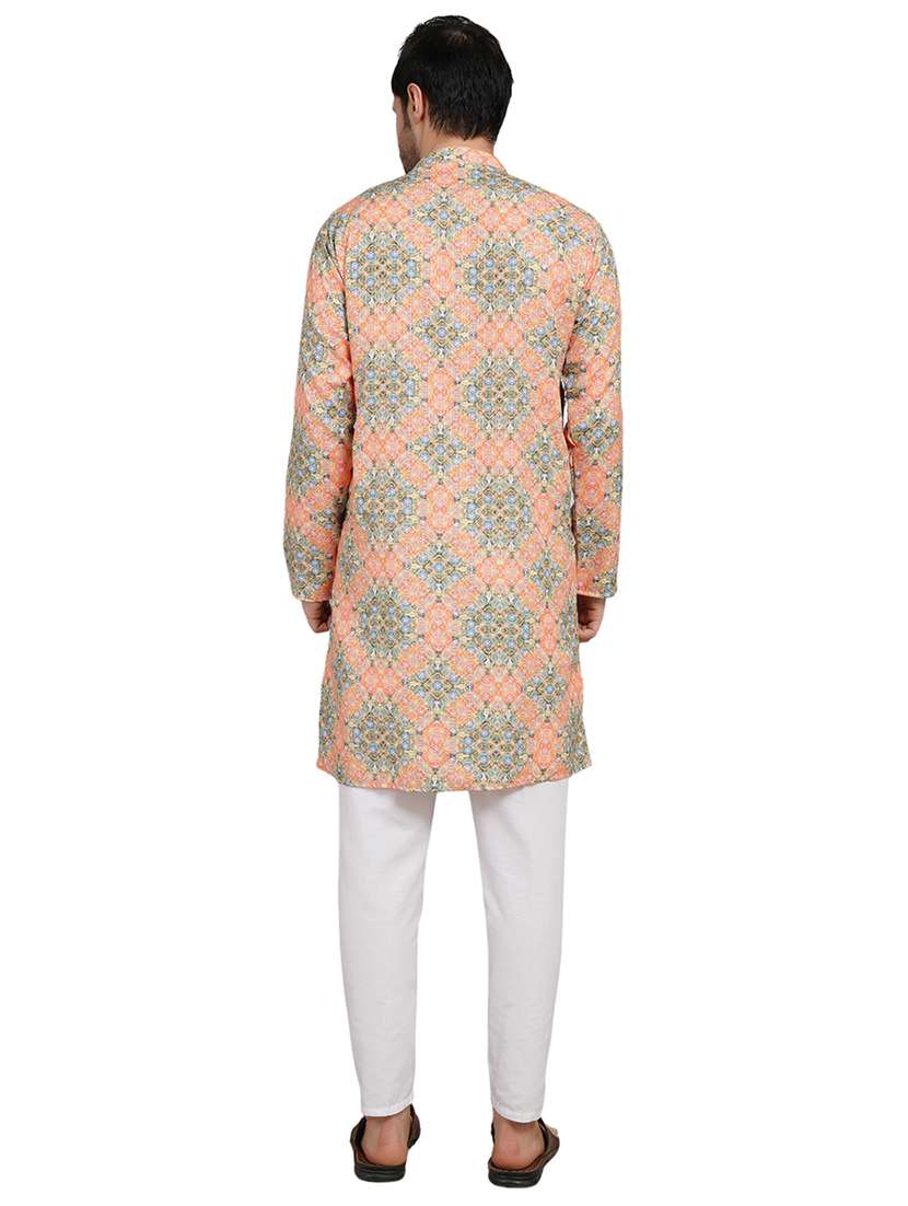 men printed mandarin neck kurta with trousers ethnic wear set - 22148279 -  Standard Image - 2