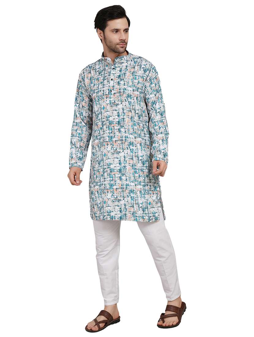men printed mandarin neck kurta with trousers ethnic wear set - 22148280 -  Standard Image - 2