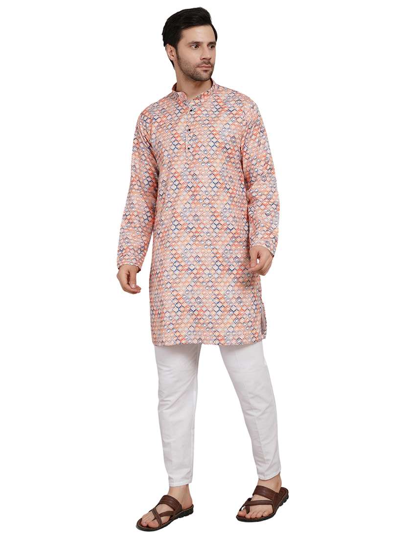 men printed mandarin neck kurta with trousers ethnic wear set - 22148283 -  Standard Image - 2