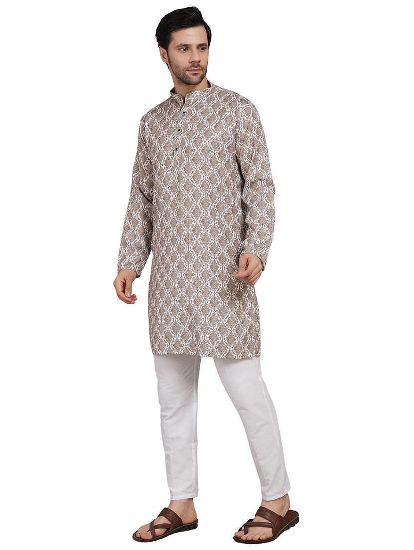 men printed mandarin neck kurta with trousers ethnic wear set - 22148286 -  Standard Image - 2