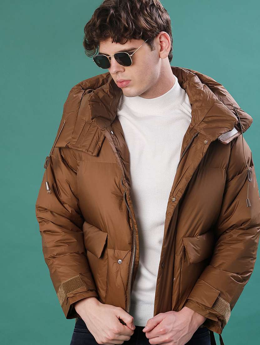 men solid long sleeve puffer jacket