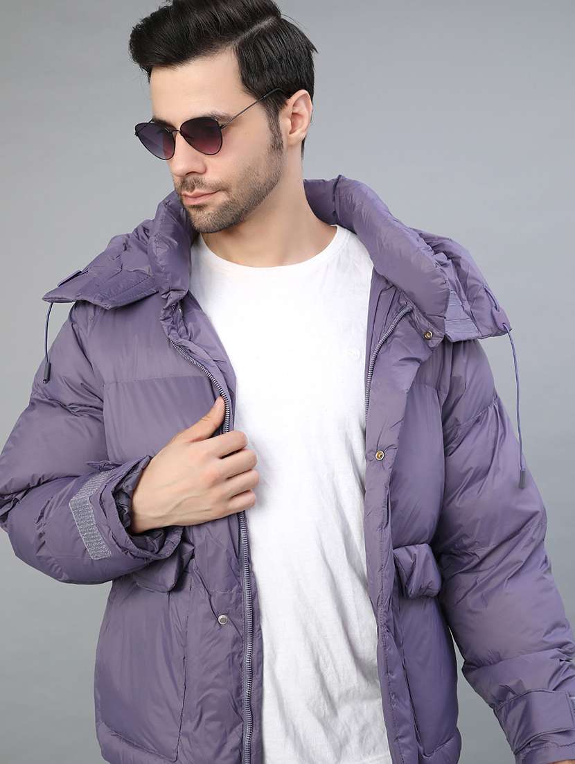 men solid long sleeve puffer jacket