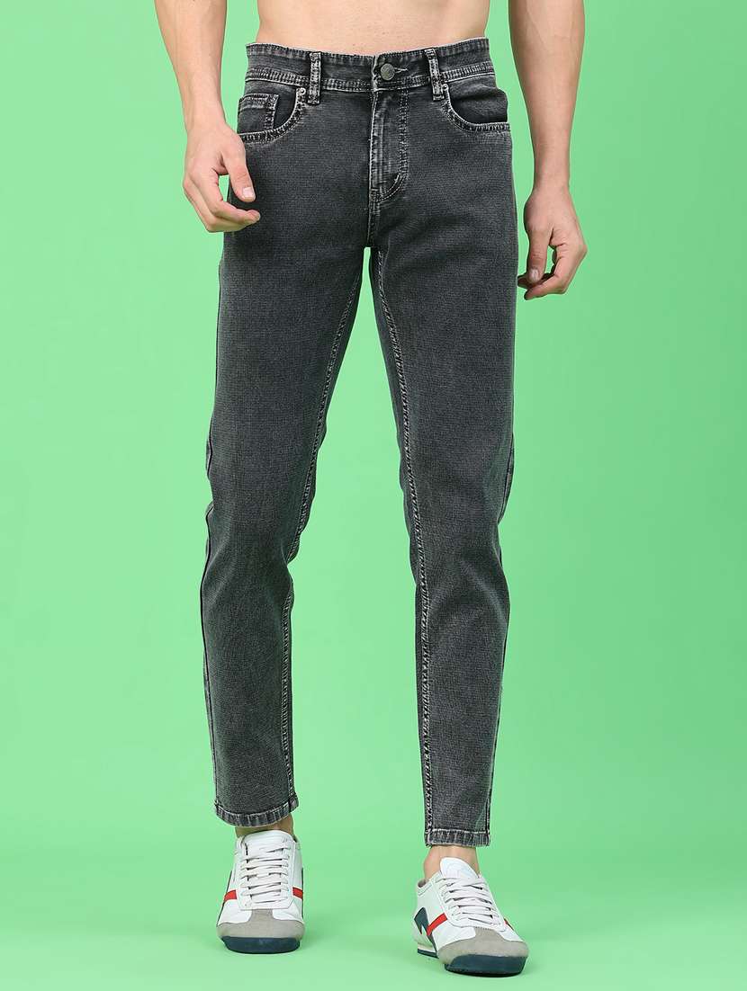 men plain mid rise full length slim fit jeans