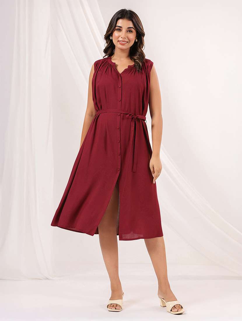 women solid sleeveless a-line dress