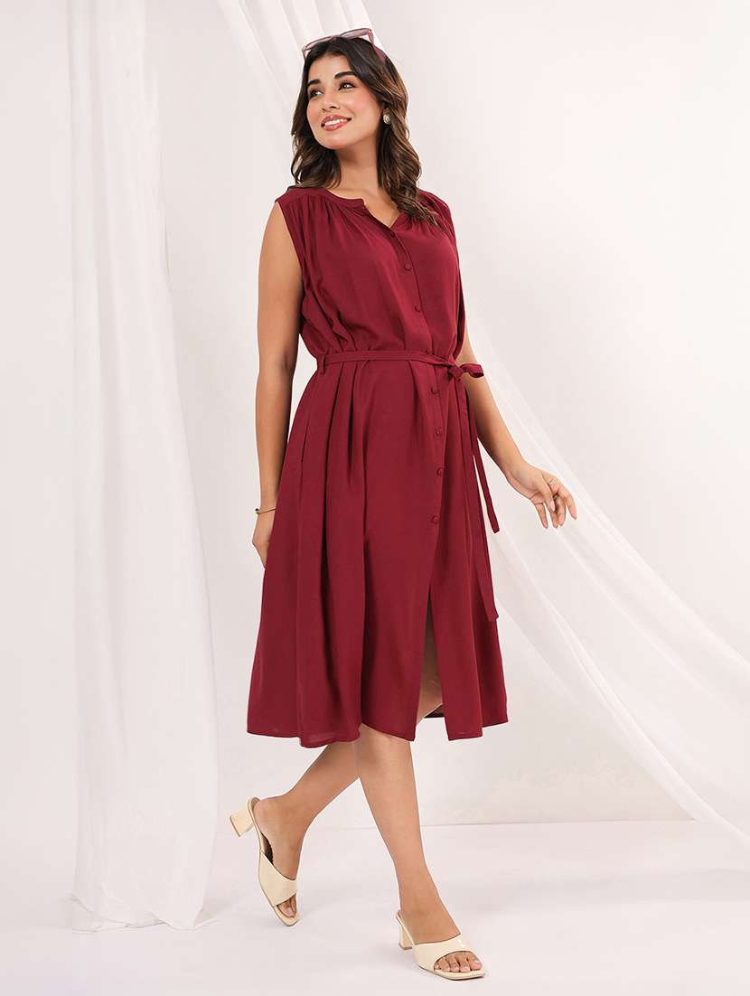 women solid sleeveless a-line dress - 22156207 - Standard Image - 2