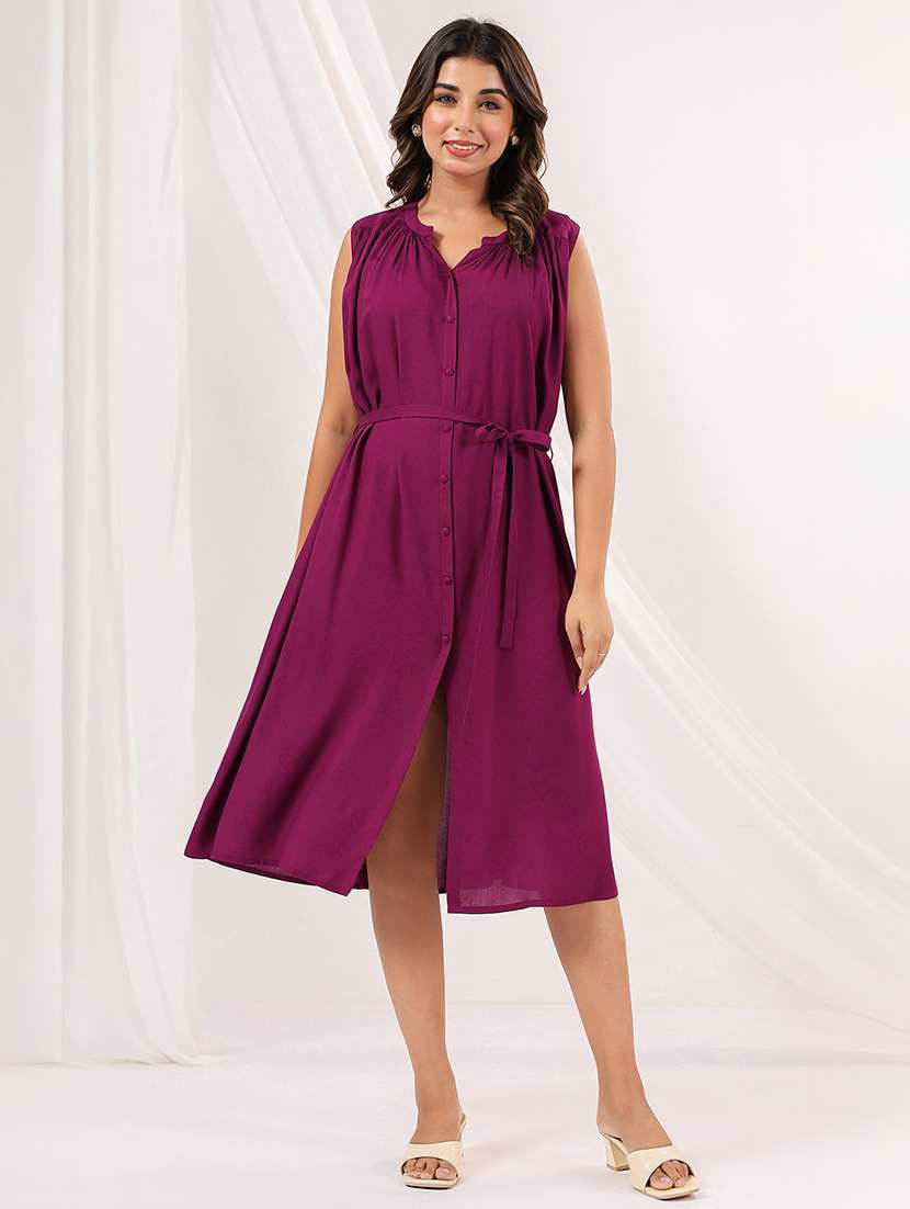 women solid sleeveless a-line dress