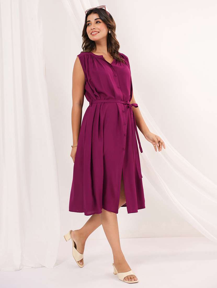 women solid sleeveless a-line dress - 22156208 -  Standard Image - 2
