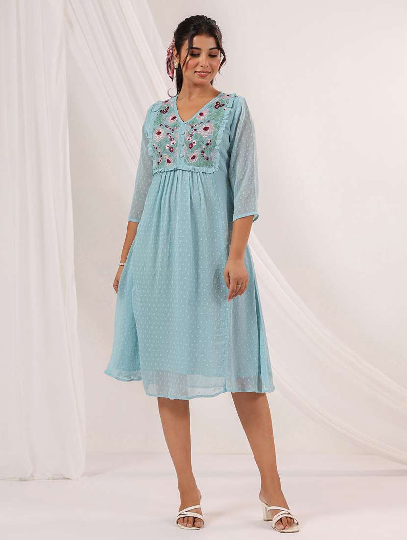 women self designed puff sleeve a-line dress
