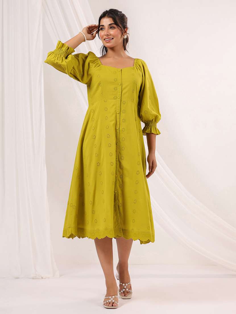 women self designed puff sleeve fit and flare dress - 22156211 -  Standard Image - 2