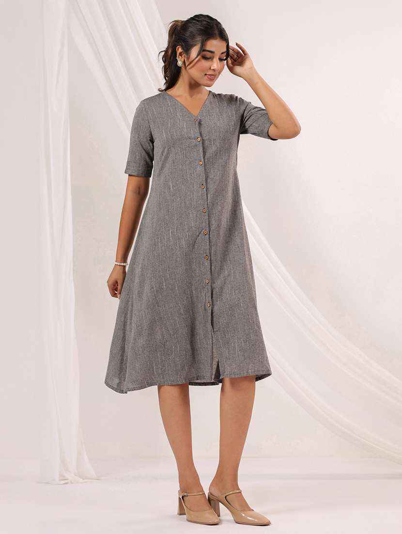 women solid puff sleeve a-line dress - 22156213 -  Standard Image - 2