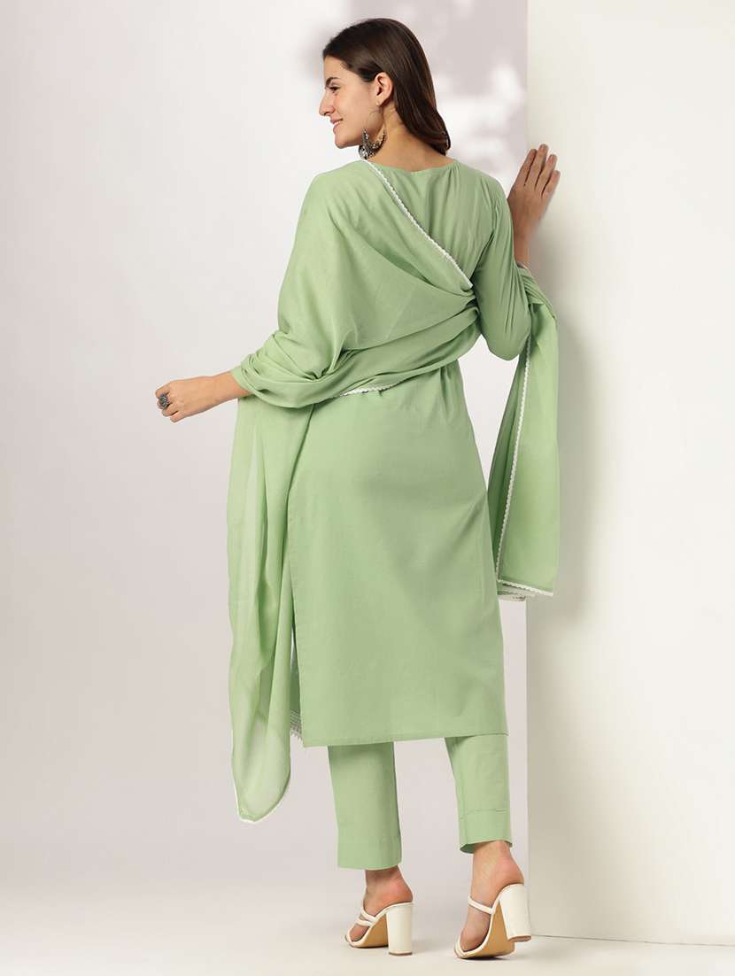 women embroidered three quarter sleeve kurta pant with dupatta set - 22156223 -  Standard Image - 2