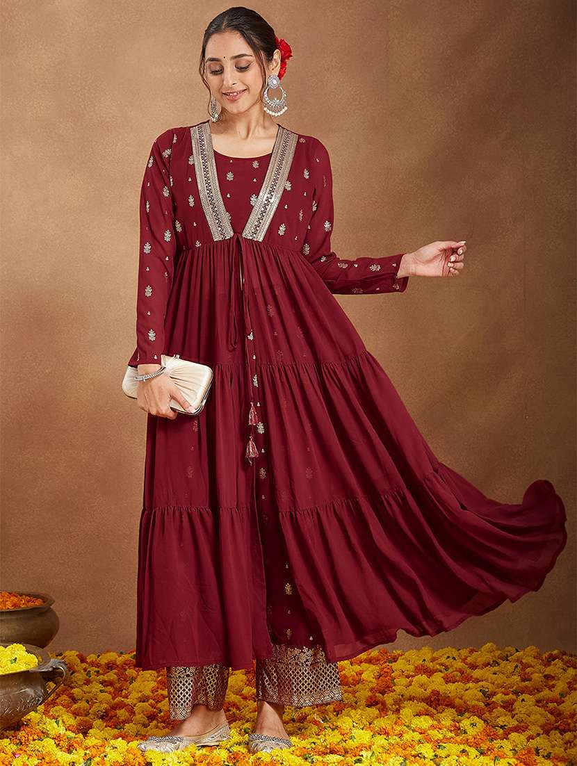 women embroidered long sleeve kurta pant set - 22156235 -  Standard Image - 2