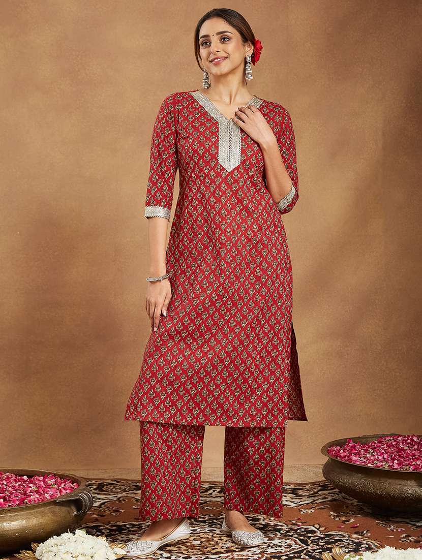 women floral printed three quarter sleeve kurta pant set - 22156237 -  Standard Image - 2