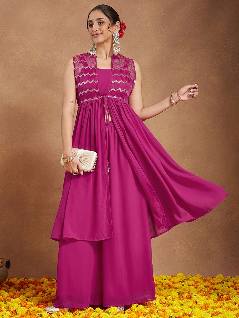 women self design sleeveless kurta palazzo set - 22156242 -  Standard Image - 2