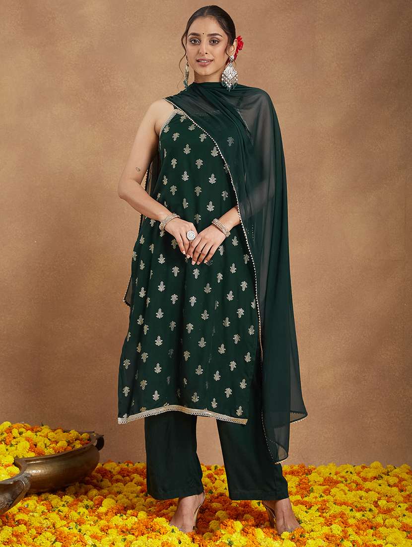 women foil printed sleeveless kurta pant with dupatta set - 22156249 -  Standard Image - 2
