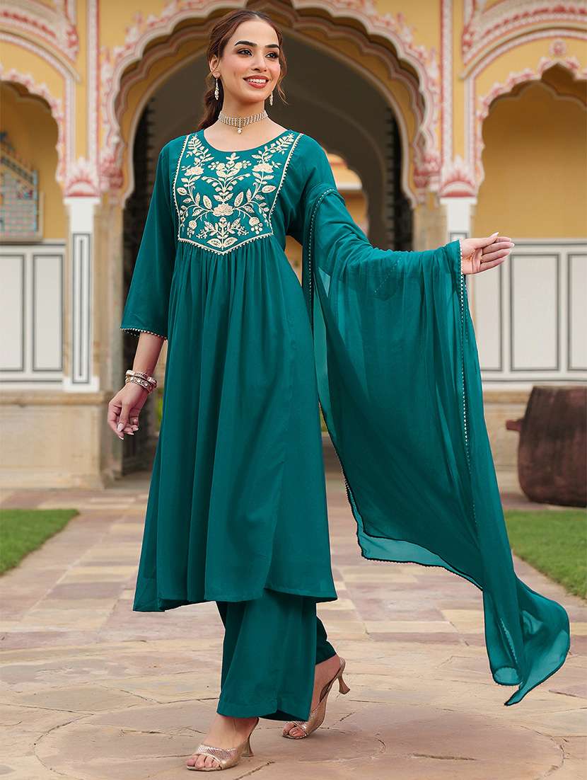 women embroidered three quarter sleeve kurta palazzo with dupatta set - 22156252 -  Standard Image - 2