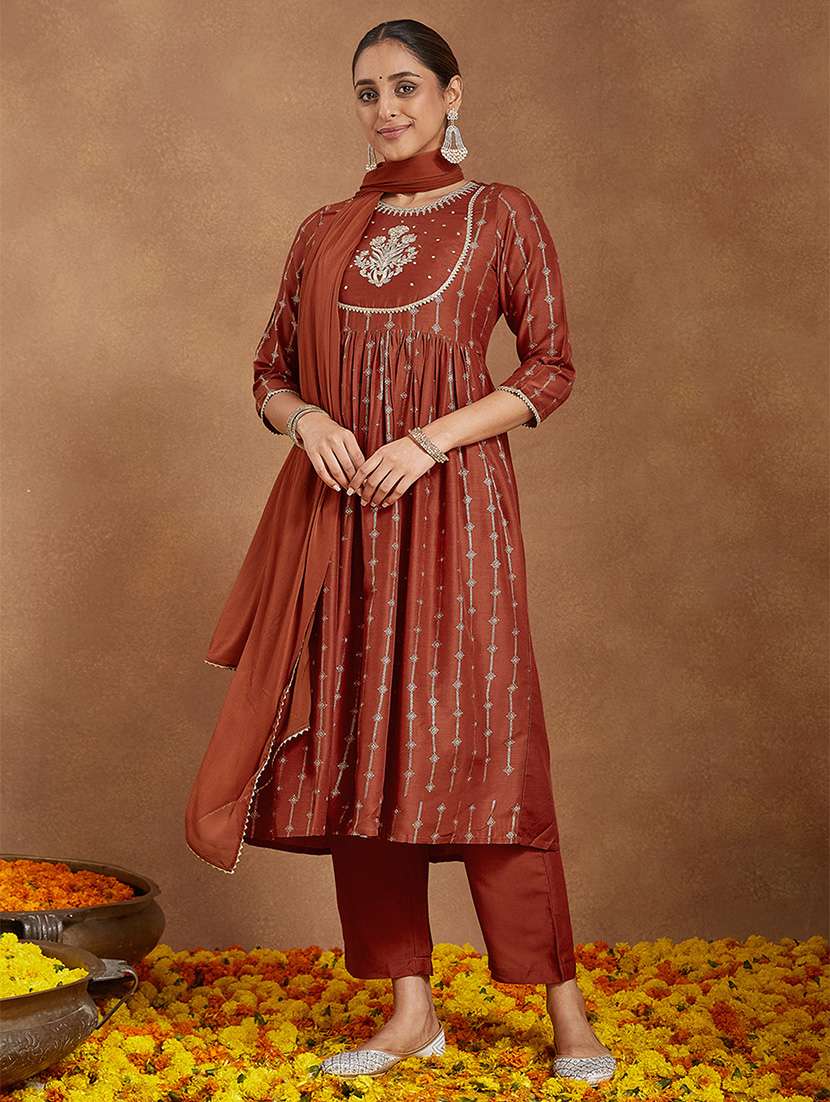 women embroidered three quarter sleeve kurta pant with dupatta set - 22156262 -  Standard Image - 2