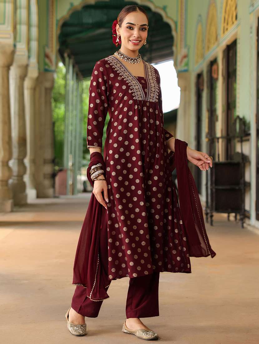 women embroidered three quarter sleeve kurta pant with dupatta set - 22156263 -  Standard Image - 2