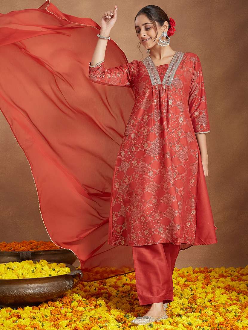 women embroidered three quarter sleeve kurta pant with dupatta set - 22156265 -  Standard Image - 2