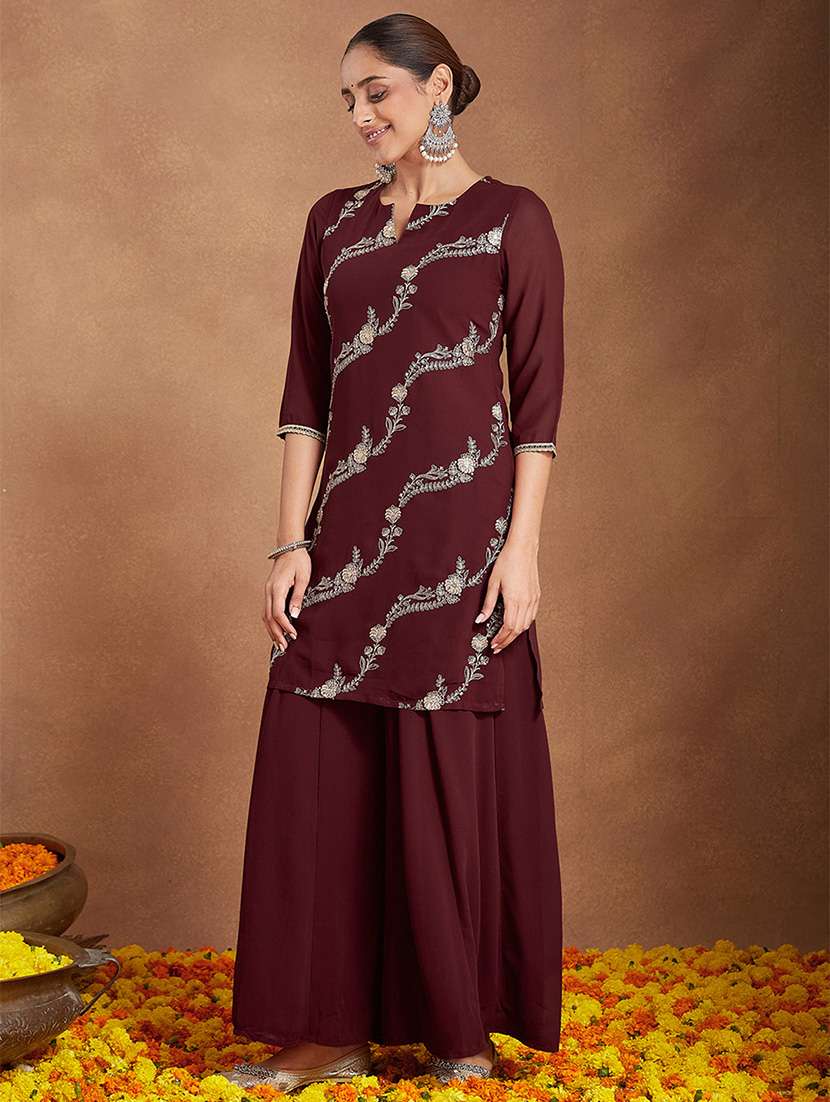 women embroidered three quarter sleeve kurta sharara with dupatta set - 22156266 - Standard Image - 2