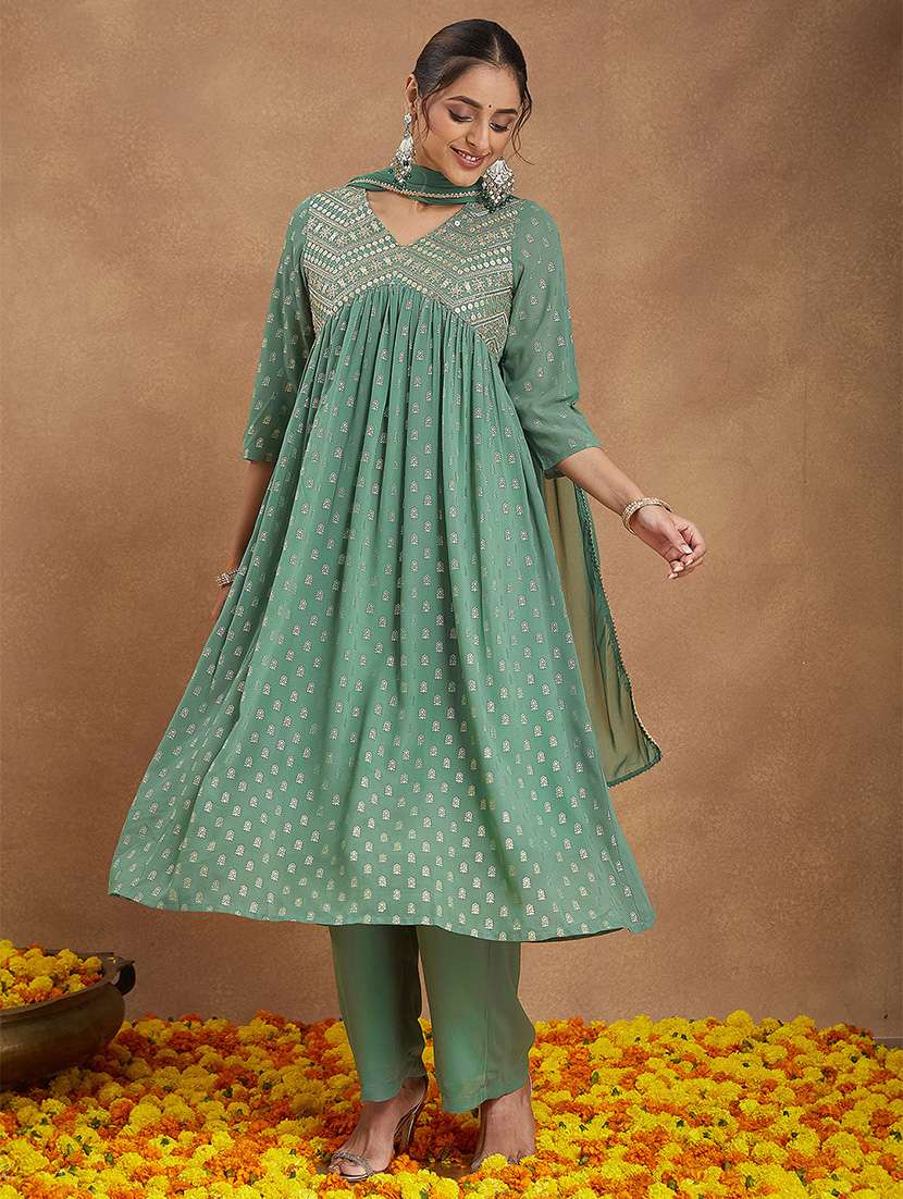 women embroidered three quarter sleeve kurta palazzo with dupatta set - 22156268 -  Standard Image - 2