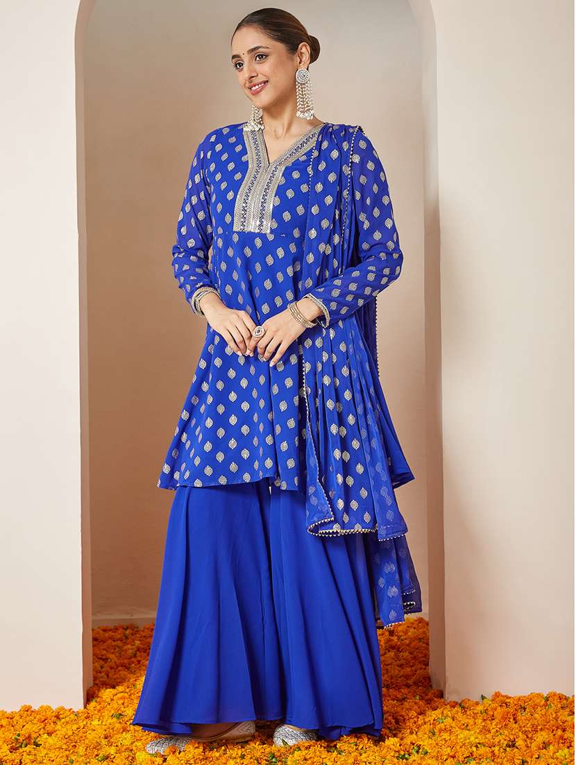 women embroidered long sleeve kurta sharara with dupatta set - 22156270 -  Standard Image - 2