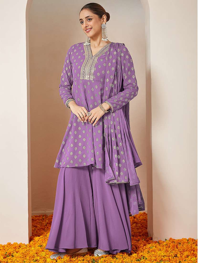 women embroidered long sleeve kurta sharara with dupatta set - 22156271 -  Standard Image - 2