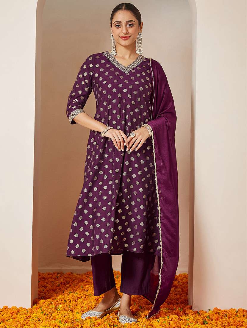 women embroidered three quarter sleeve kurta pant with dupatta set - 22156272 -  Standard Image - 2