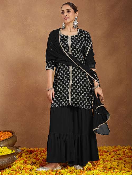 women foil printed three quarter sleeve kurta pant with dupatta set - 22156280 -  Standard Image - 0