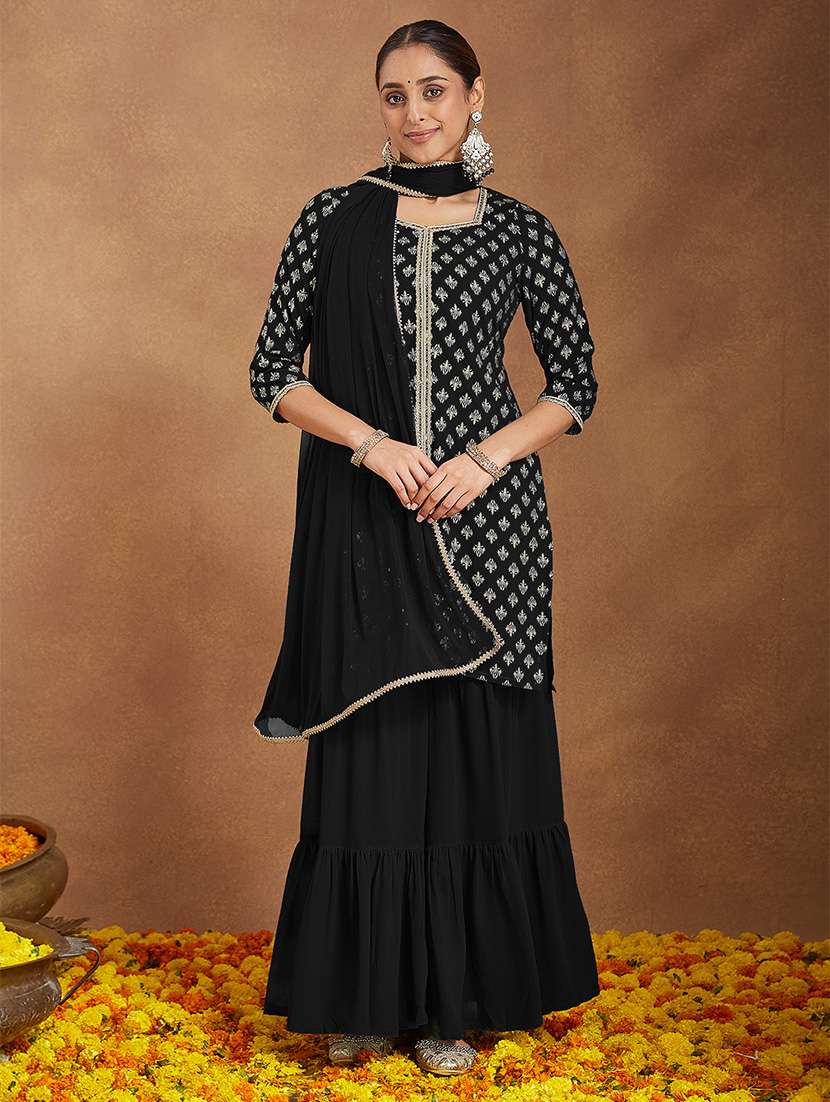 women foil printed three quarter sleeve kurta pant with dupatta set - 22156280 - Standard Image - 2