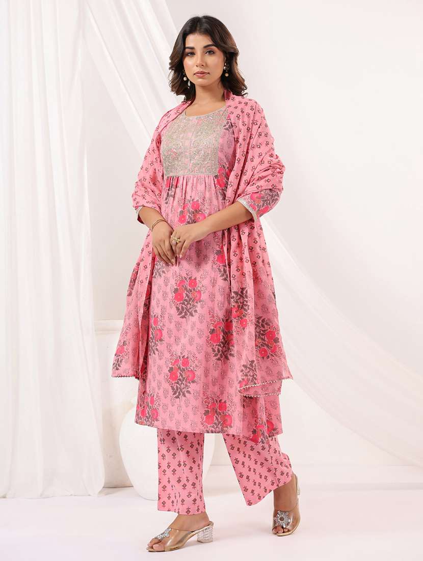women embroidered three quarter sleeve kurta pant with dupatta set - 22156290 -  Standard Image - 2
