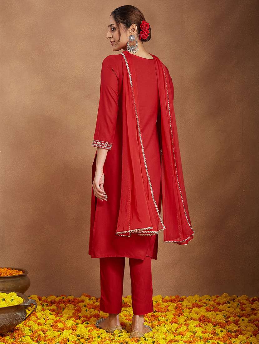 women embroidered three quarter sleeve kurta pant with dupatta set - 22156305 -  Standard Image - 2