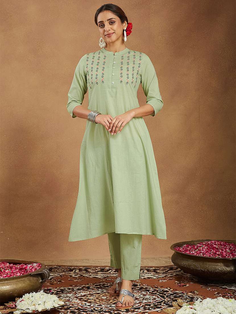 women embroidered three quarter sleeve kurta pant set - 22156313 -  Standard Image - 2