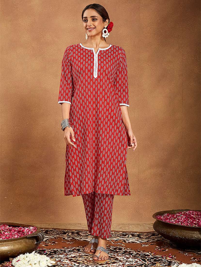 women printed three quarter sleeve kurta pant set - 22156318 -  Standard Image - 2