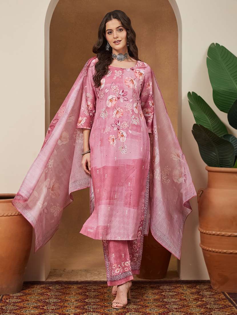 women floral three quarter sleeve kurta pant with dupatta set - 22156331 -  Standard Image - 2