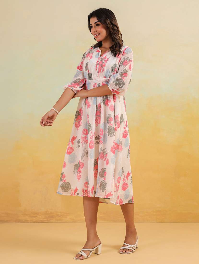women printed puff sleeve a-line dress - 22156357 -  Standard Image - 2
