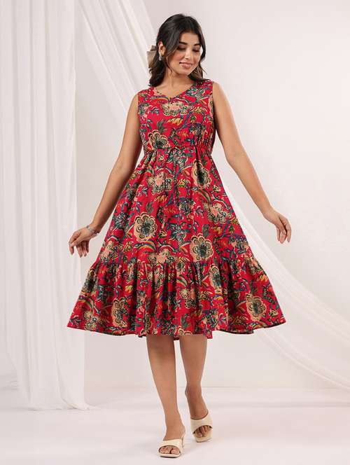 women printed sleeveless tiered dress - 22156360 -  Standard Image - 0