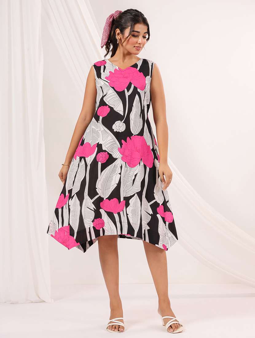 women floral print sleeveless asymmetric dress - 22156362 -  Standard Image - 2