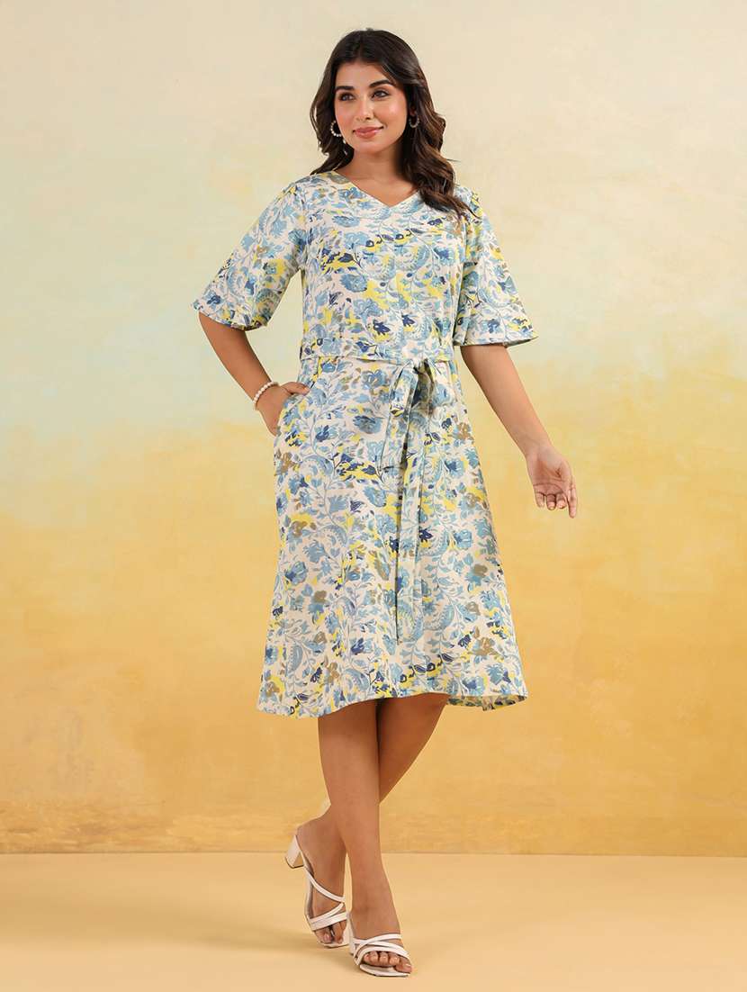 women printed flared sleeve a-line dress - 22156363 -  Standard Image - 2