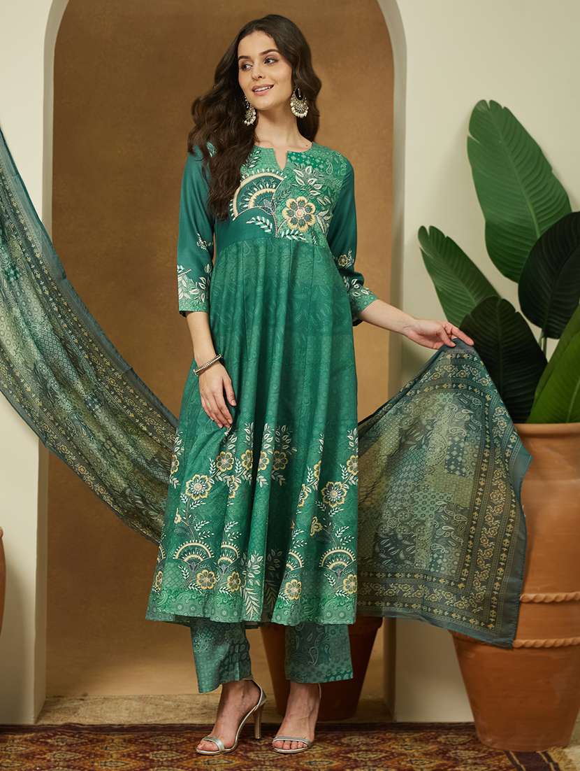 women floral three quarter sleeve kurta pant with dupatta set - 22156380 -  Standard Image - 2