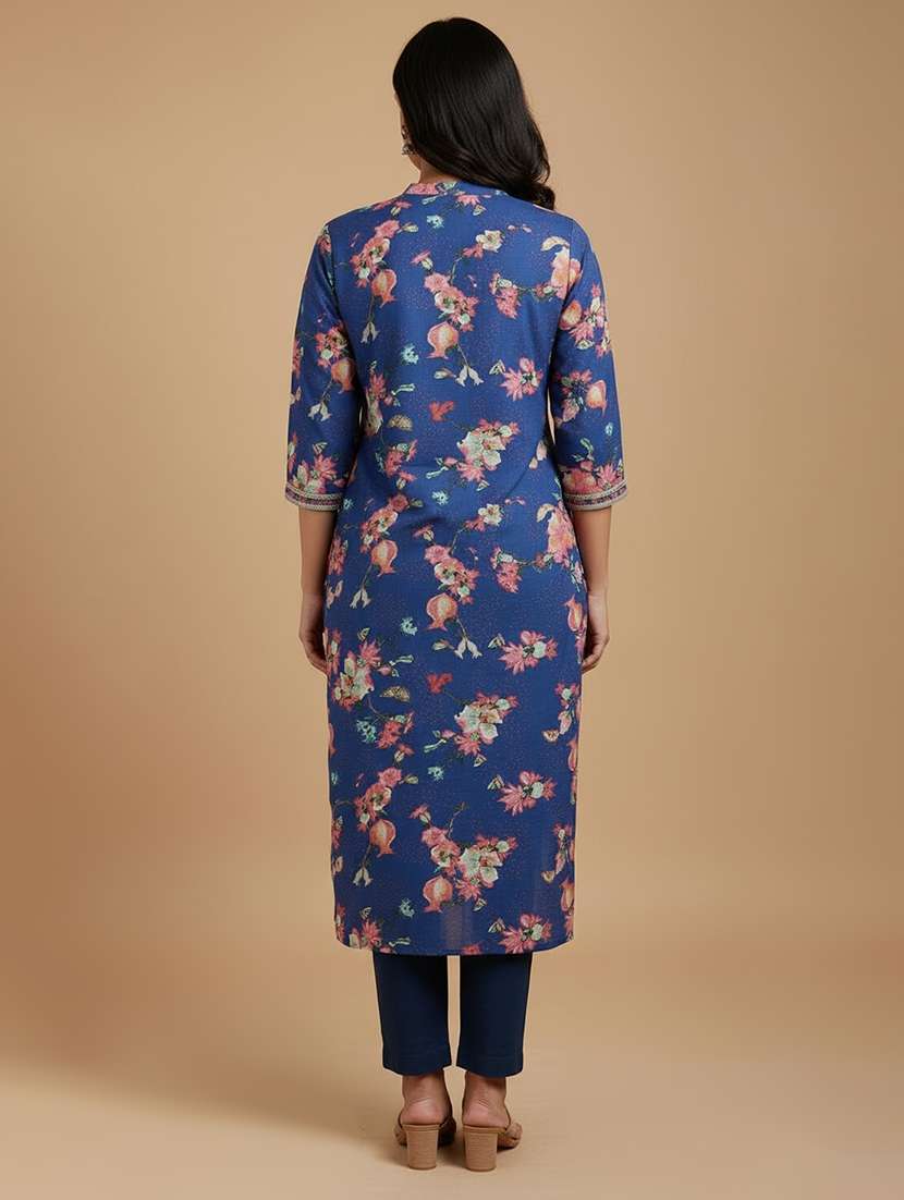 women floral three quarter sleeve straight kurta - 22156628 -  Standard Image - 2