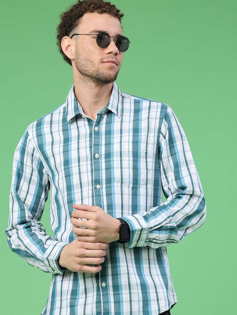 men checkered long sleeve regular fit casual shirt