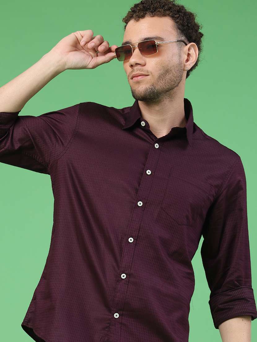 men self design long sleeve regular fit casual shirt