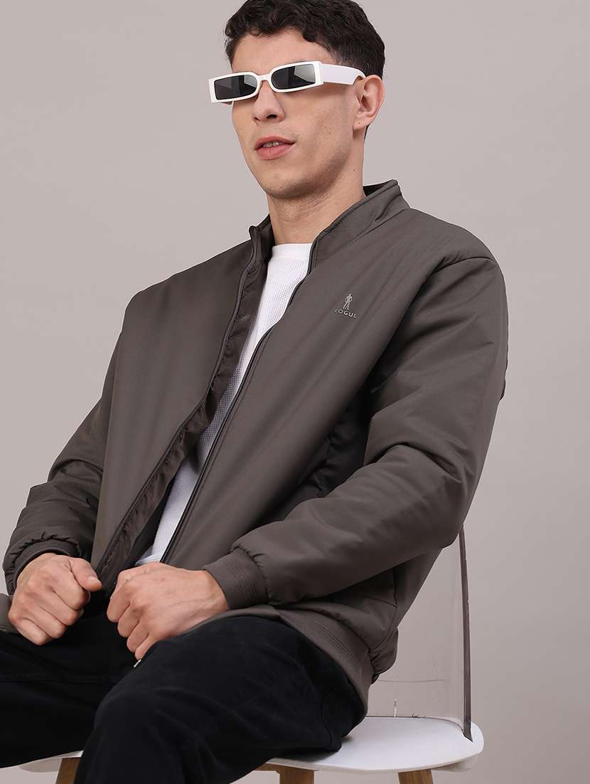 men solid long sleeve bomber jacket