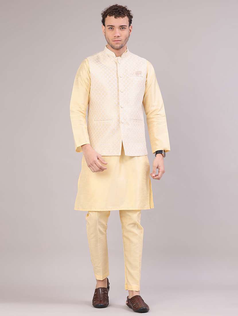 men self design mandarin neck kurta pyjama with jacket ethnic wear set - 22156844 -  Standard Image - 2