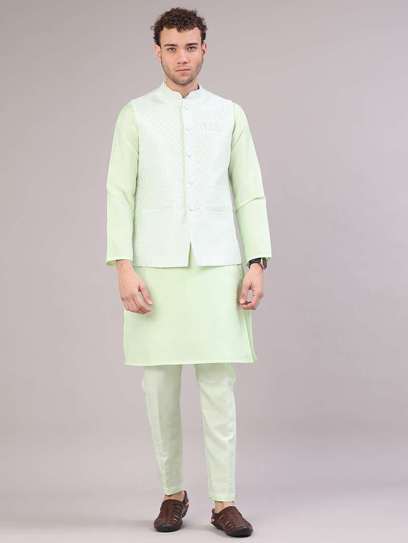 men self design mandarin neck kurta pyjama with jacket ethnic wear set - 22156845 -  Standard Image - 2